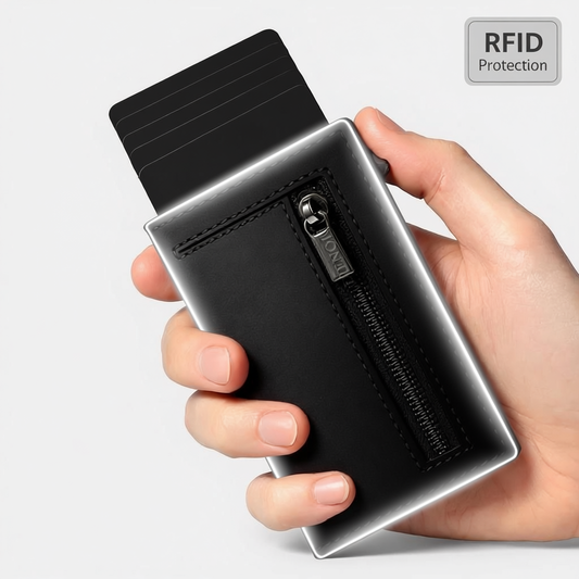 LumoAuras Shield — Slim RFID-Blocking Metal Wallet